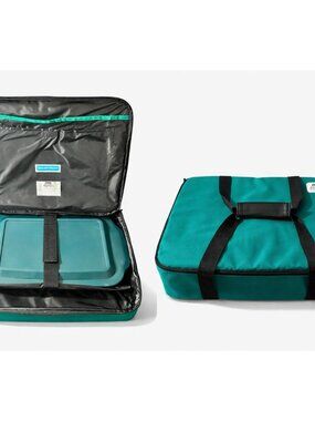 Pyrex Insulated Casserole Carrier Set w/ Glass Dish & Lid Teal Travel Case EUC
